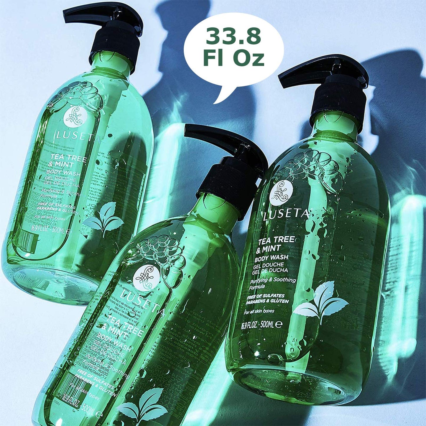 Luseta Tea Tree Oil Body Wash with Mint 33.8oz, Best Body Wash for Sensitive Skin, Sulfate free, Helps Body Odor, Athlete's Foot, Jock Itch, Ringworm, Skin Irritations, Shower Gel for Women