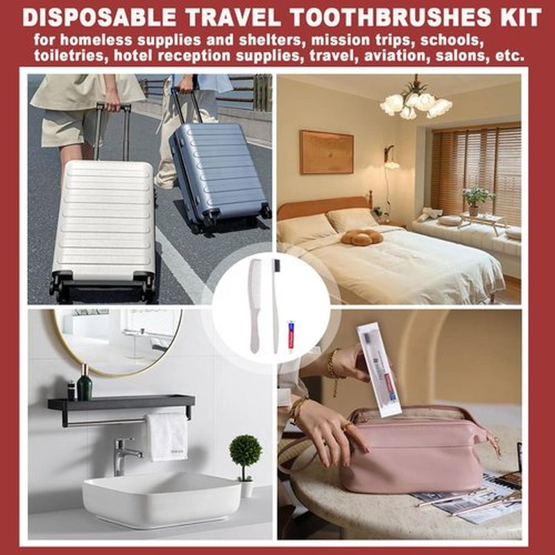 FAOEHN 10 Pack Apricot Disposable Toothbrushes with Toothpaste and Comb Set,10g Toothpaste,7inch Hair Comb,Individually Wrapped Disposable Travel Size Toothbrushes in Bulk for Homeless,Airbnb,Hotel