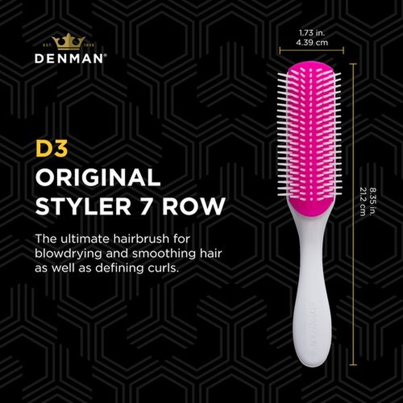 Denman Original Curl Definer & Styler 7 Row Hairbrush for Detangling, Separating, and Defining Curls, Curly Hairbrush - D3 Cherry Blossom
