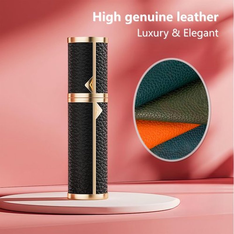 Fiwecos Perfume Travel Refillable Bottle Cologne Portable Atomizer Genuine Leather Fragrance Scent Sprayer Pump Fill from Bottom Mini Pocket Size 5ml for Travel Essentials & Best Gift (Black)