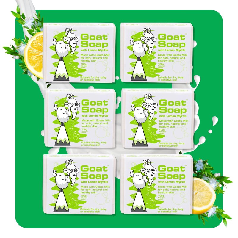 Goat Soap Value Six Packs - for Soft, Natural and Healthy Skin, Goats Milk Body Soap Bar - 6 x 100g (3.5oz) Bars - Lemon Myrtle