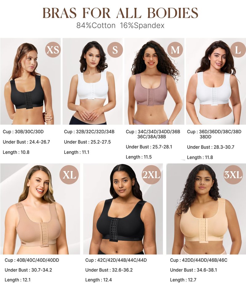 BRABIC Women Front Closure Post Surgery Compression Everyday Bras for Mastectomy Support with Adjustable Straps Wirefree