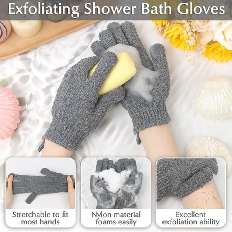 Anezus Exfoliating Back Scrubber Bath Gloves Set, Exfoliating Shower Towel with Shower Gloves for Body Scrub, Back Cleaner Wash Gloves to Remove Dead Skin (Grey)