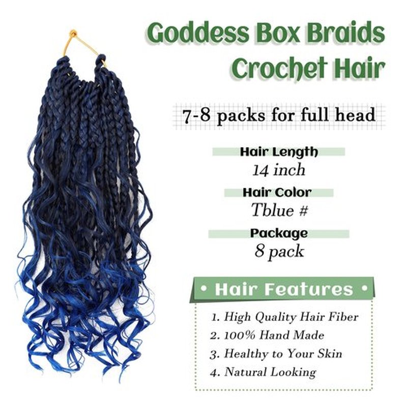 Eerya 8 Packs Boho Box Braids Crochet Hair for Black Women 10 Inch Blue Goddess Box Braids Pre-looped Bohemian Crochet Box Braids With Curly Ends Synthetic Crochet Hair Extensions (10 inch, Tblue)