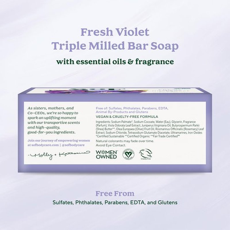 South Of France Fresh Violet Bar Soap by SoF Body Care (Formerly Body Care) | Triple-Milled Soap with Shea Butter + Essential Oils | Vegan, Non-GMO Body Soap | 6 oz Bar | 6 Bars