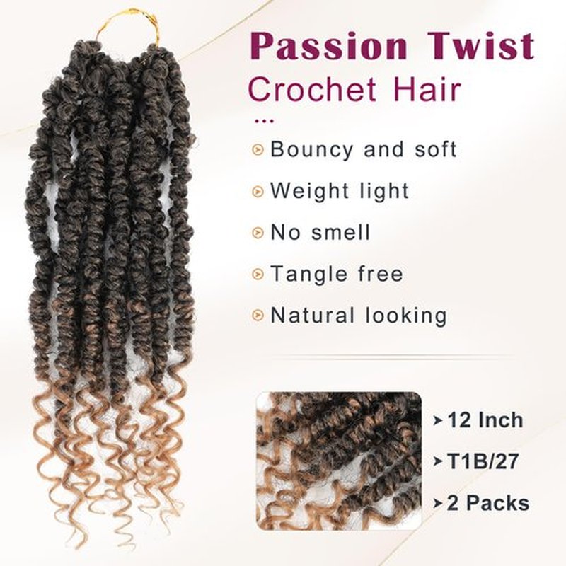 Passion Twist Crochet Hair,Passion Twist Hair 12 Inch,2 Packs Pretwisted Passion Twist Hair,Short Passion Twist Crochet Braids,Pre Looped Crochet Hair for Black Women(1B/27)