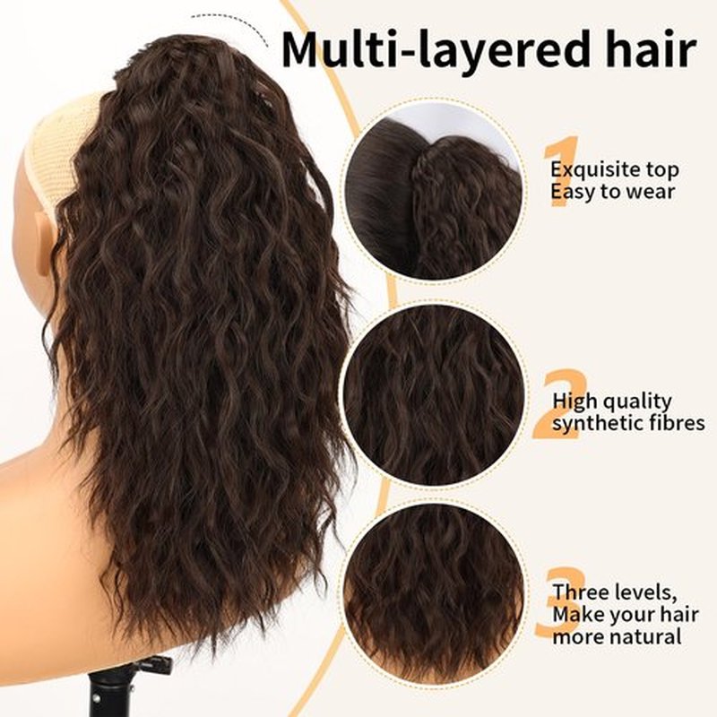 Claw Clip Ponytail Extension 18" Curly Wavy Pony Tails Hair Extensions Layered Natural Looking Clip on Ponytails for Women Synthetic Hair Extensions (Dark Brown)