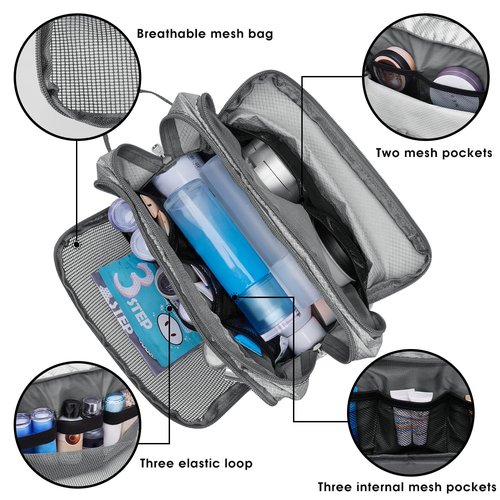 Toiletry Bag for Men Hanging Dopp Kit Water Resistant Shaving Bag Small Toiletry Bag for Traveling (Grey)