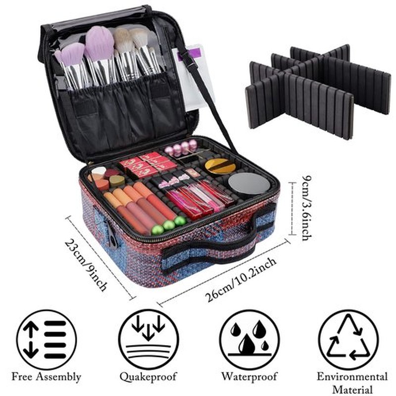 JOURMON Travel Makeup Bag Train Case Cosmetic Case Organizer Portable Artist Storage Bag with Adjustable Dividers for Cosmetics Makeup Brushes Toiletry Jewelry Digital Accessories(Fuchsia,S)