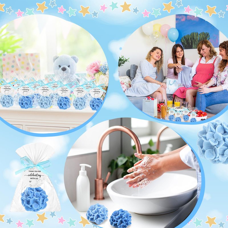 Demissle 20 Pcs Hydrangea Baby Shower Favors Flower Scented Soaps Party Favors Gifts for Guests with Thank You Card for Baby Bridal Shower Wedding Party (Blue)