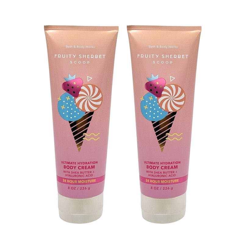 Bath & Body Works Ultimate Hydration Body Cream (Fruity Sherbet Scoop), 8 Ounce (Pack of 2)