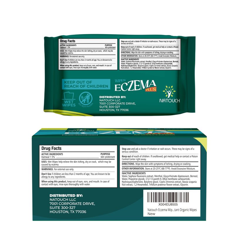 NATOUCH Eczema Wipes All-Natural Fast Acting Eczema Relief, Instantly Soothes & Cools Itching, cracking, and drying, Skin Protectant Organic Wipes