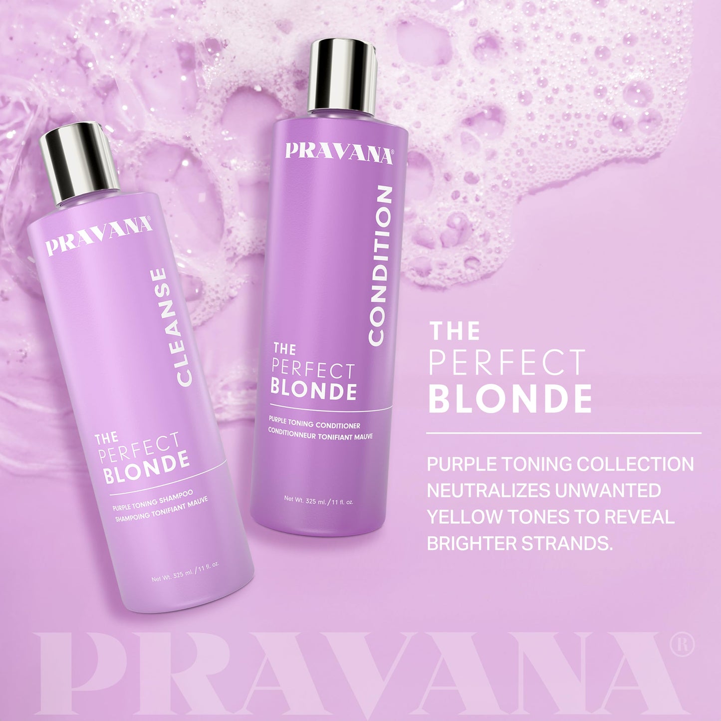 PRAVANA The Perfect Blonde Purple Toning Conditioner | Neutralizes Brassy, Yellow Tones | For Color-Treated Hair | Adds Strength, Shine, Elasticity | 33.8 Fl Oz