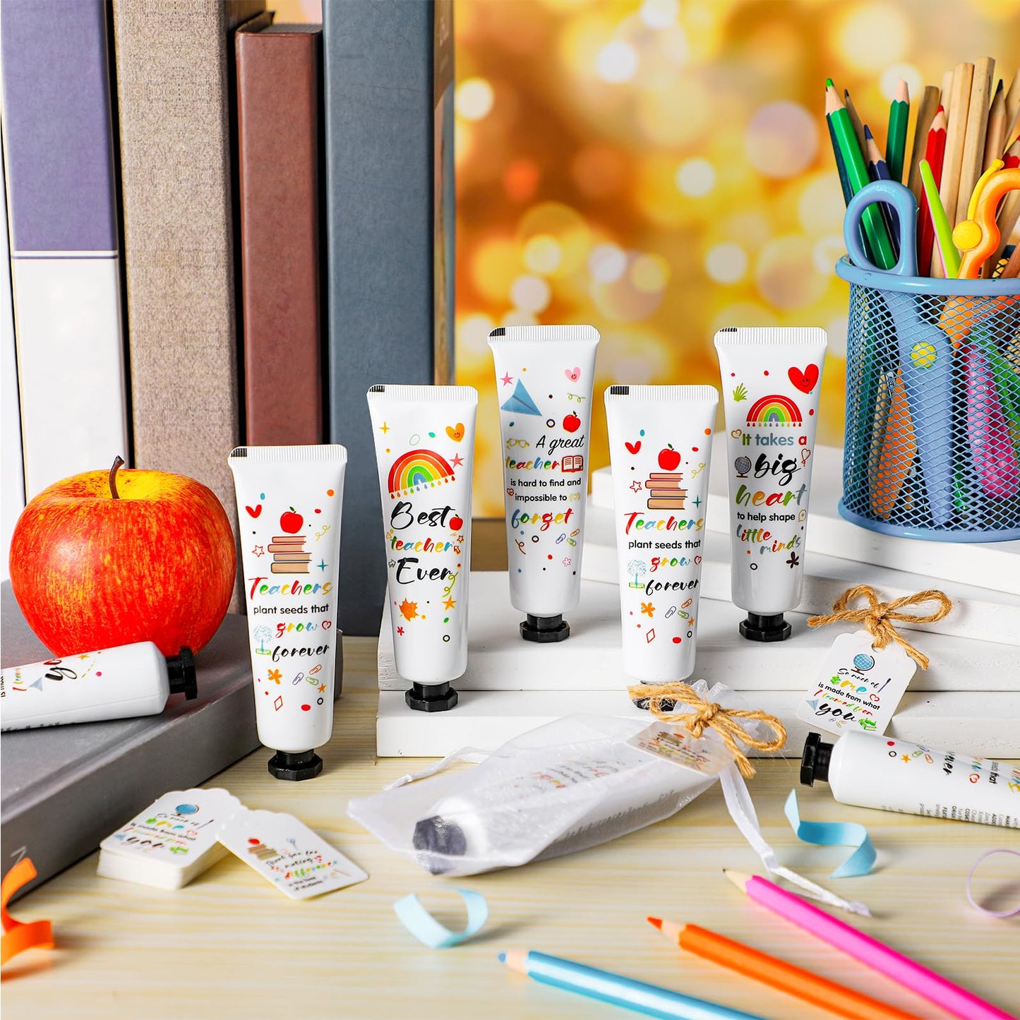 Dimsile 36 Set Valentine's Day Gifts for Teacher Appreciation Hand Cream Moisturizing Hand Lotion Thank You Teacher Gifts Travel Size with Cards Organza Bags for Dry Cracked
