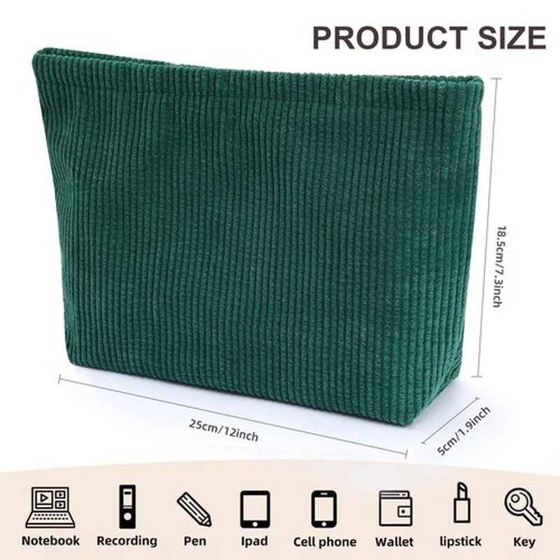 Wudimeitt Cosmetic bag Makeup bag Preppy Cute Corduroy Toiletry bag for women travel essentials (Green)