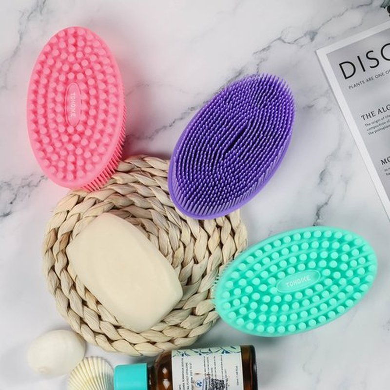 Silicone Body Scrubber Loofah - Set of 3 Soft Exfoliating Body Bath Shower Scrubber Loofah Brush for Sensitive Kids Women Men All Kinds of Skin(Purple/Green/Pink)
