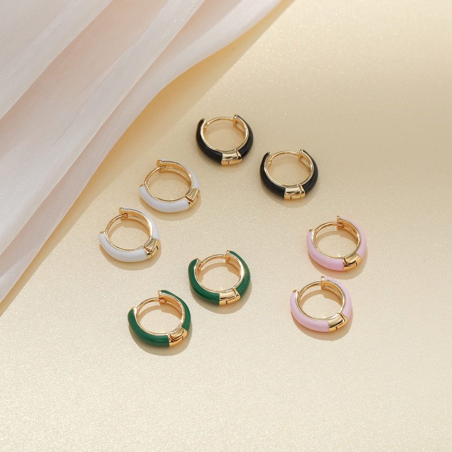 Lourny Small Hoop Earrings for Women, Cute Enamel Huggie Earring