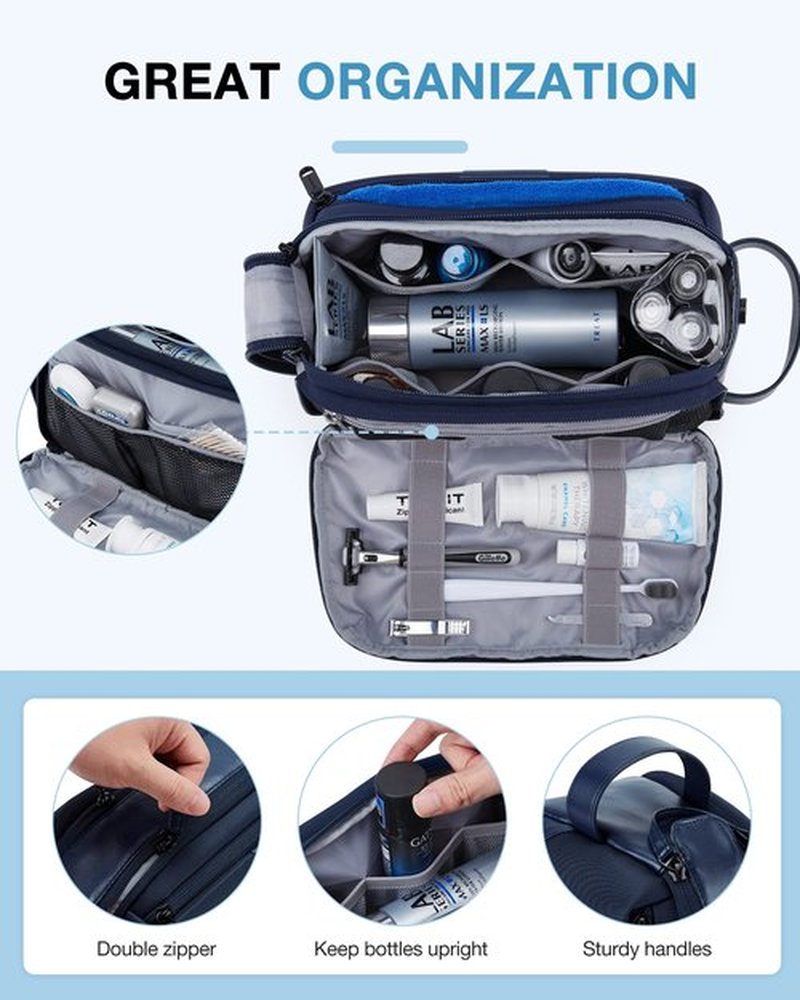BAGSMART Toiletry Bag for Men, Large Travel Toiletry Organizer, Dopp Kit Water-resistant Shaving Bag for Toiletries Accessories - Nvay Blue