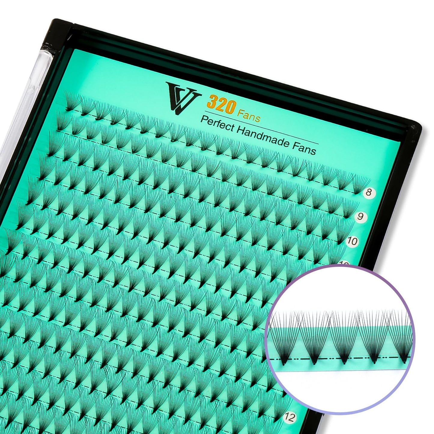 VAVALASH Premade Fans Eyelash Extensions 320 Fans 10D 14D 16D 20D 0.03 0.05 0.07 Thickness C/D Curl Middle Stem Heat Bonded Premade Fans Russian Volume Lash Extensions (320 Fans-14D-0.03-C-8-15mm)