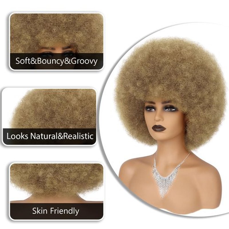 Wallden Hair 70s Afro Wig for Black Women-Mix Blonde Afro Curly Wigs Bouncy and Fluffy Synthetic Afro Puff Hair Wigs for Daily Party Costume Cosplay Halloween (Mix Blonde,10inch)
