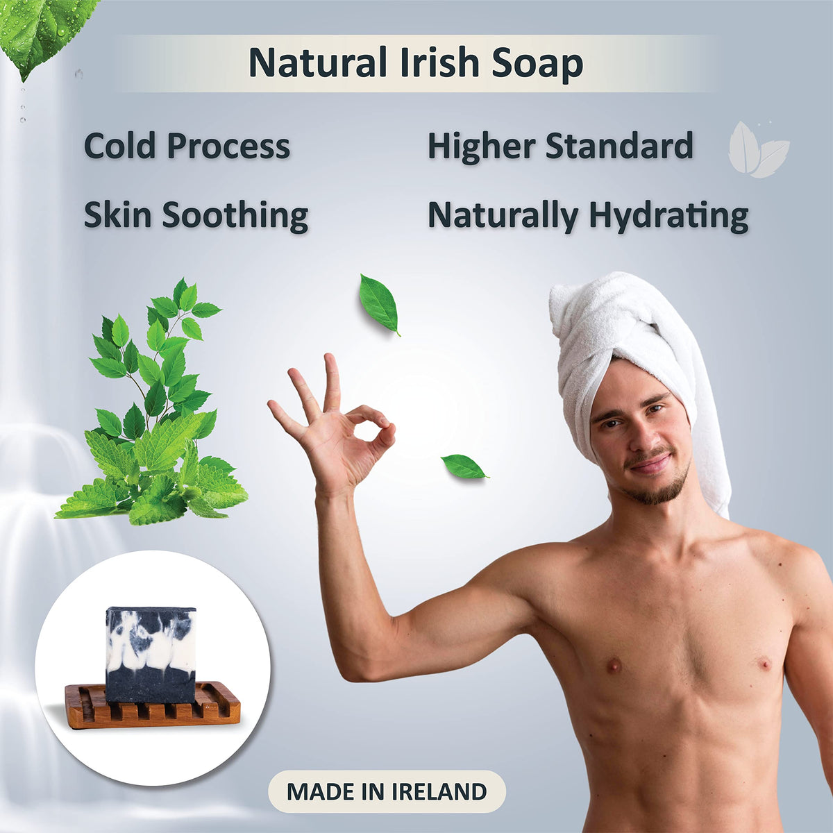 The Black Stuff All Natural Bar Soap for Men Handmade Cold Process Soaps with Organic Ingredients and Essential Oils - Mens Soap for Daily Use, Wicklow Waterfalls Body Soap
