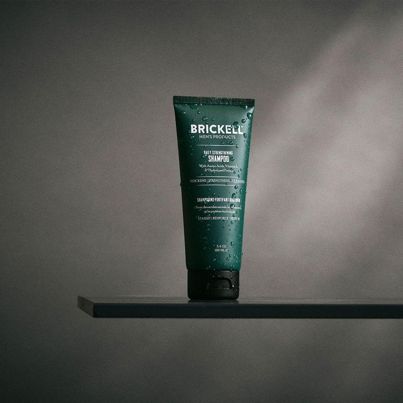 Brickell Men's Products Daily Strengthening Shampoo for Men, Mint & Tea Tree Oil To Soothe Dry and Itchy Scalp, Sulfate Free and Paraben Free, With Pro-Vitamin B5 & Hydrolyzed Protein, 3.4oz, Scented