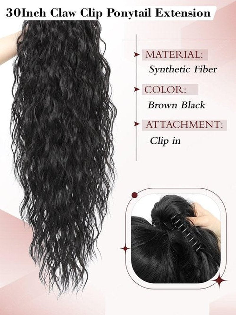 Molefi Ponytail Extension,30Inch Brown Black Fake Ponytail Hair Extensions Long Curly Ponytail Hairpiece for Women Claw Clip in Ponytail for Daily Use