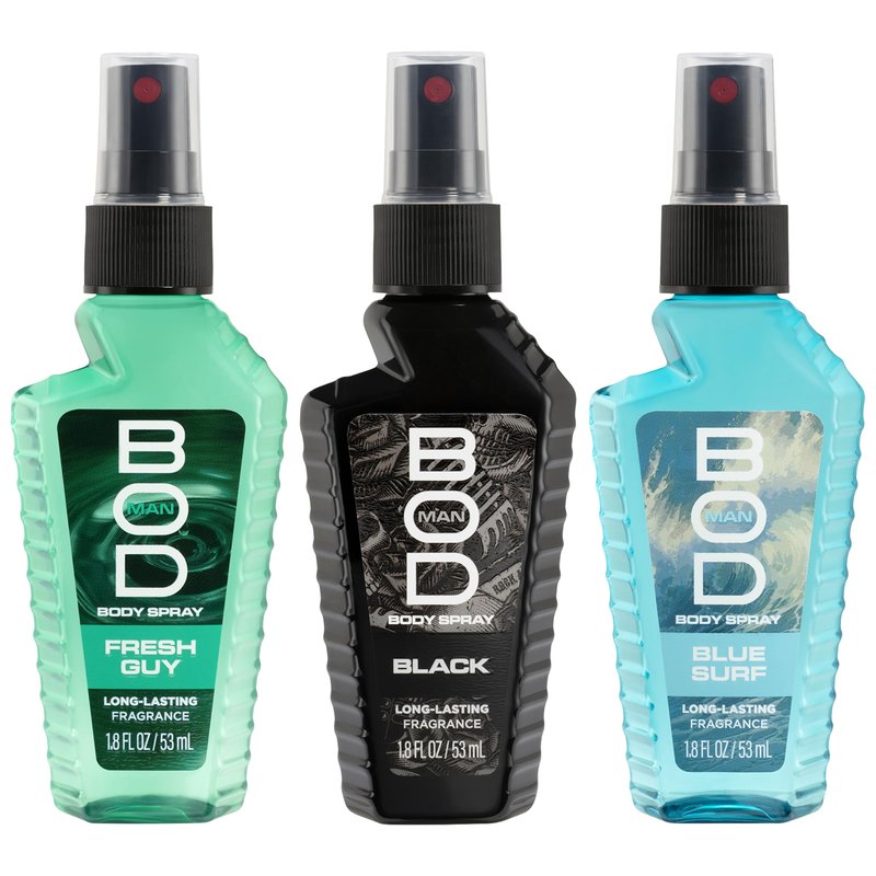 BOD man Body Spray Gift Set, Black, Fresh Guy, Blue Surf, 3 Piece