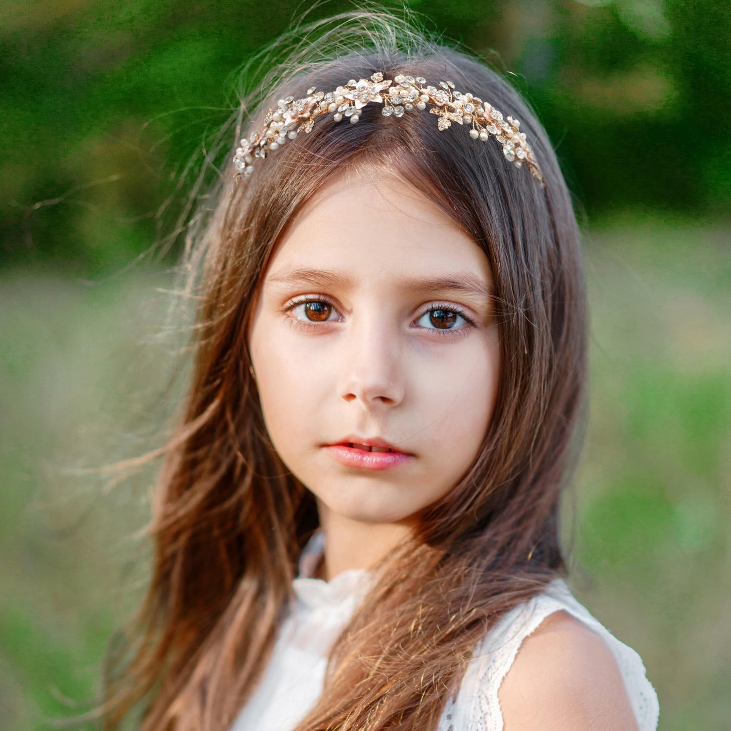Oriamour Wedding Headbands Bridal Pearl and Crystal Floral Hair Accessories Bridal Headpieces For Bride Women Party Prom (Gold, 18'')