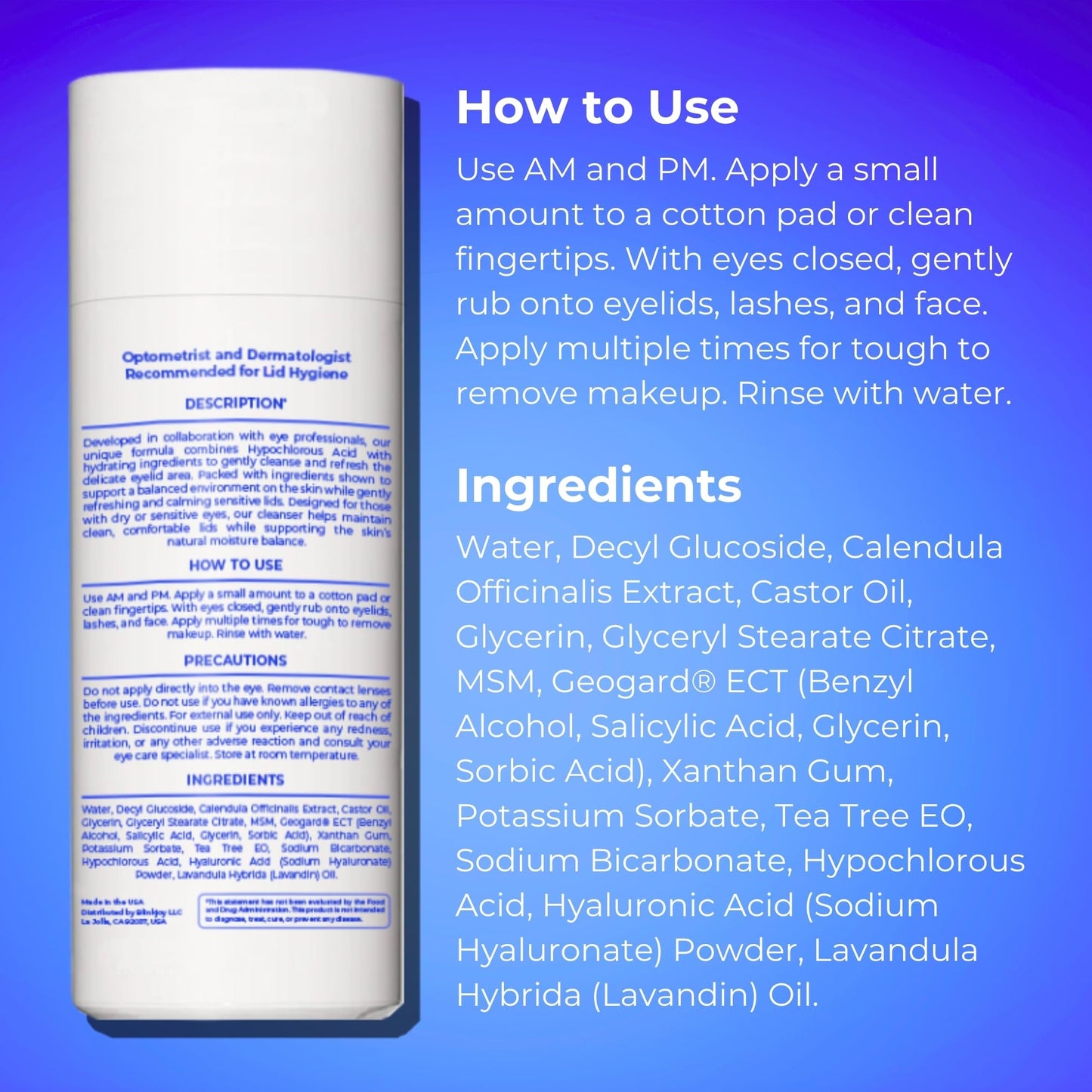 Blinkjoy Lid & Lash Cleanser - Optometrist Recommended for Demodex, Blepharitis, and Dry Eyes - Helps Remove Buildup, Dirt, Oil, and Makeup