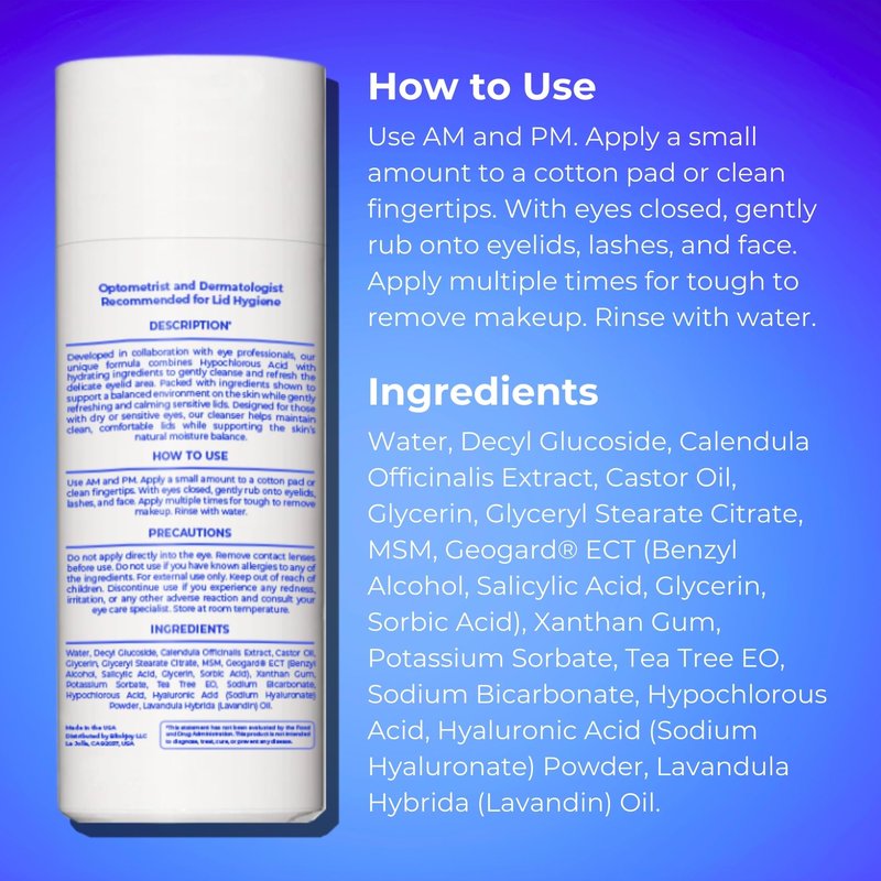 Blinkjoy Lid & Lash Cleanser - Optometrist Recommended for Demodex, Blepharitis, and Dry Eyes - Helps Remove Buildup, Dirt, Oil, and Makeup
