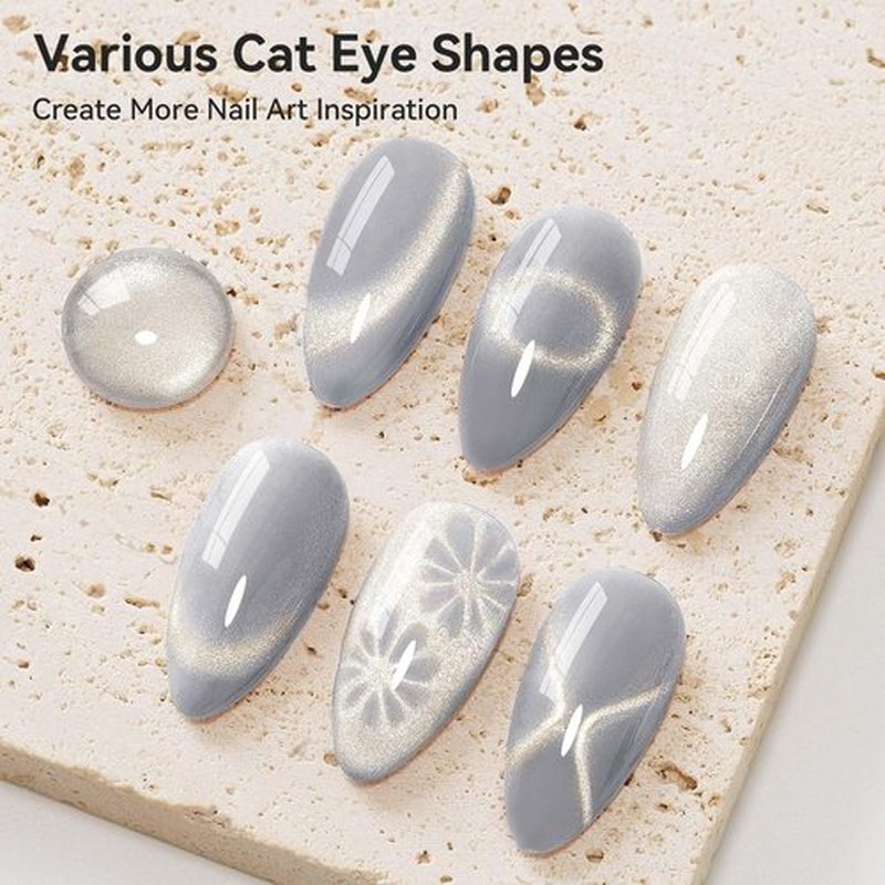 Bevimee Silver Cat Eye Gel Nail Polish, Magnetic Gel Polish Glitter Holographic Nail Polish With Magnet Gold Shimmer Cateye Effect, UV Velvet Gel Nail Art Manicure Salon DIY Home, 12ML
