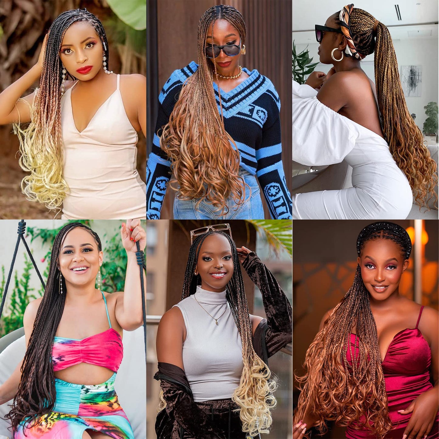 COOKOO 22 Inch 9 PCS French Curly Braiding Hair 75g/pack Ombre 3 Tones Synthetic Bouncy Braiding Hair for Goddess Box Braid Crochet Hair Soft French Curly Crochet Hair Extensions C16#