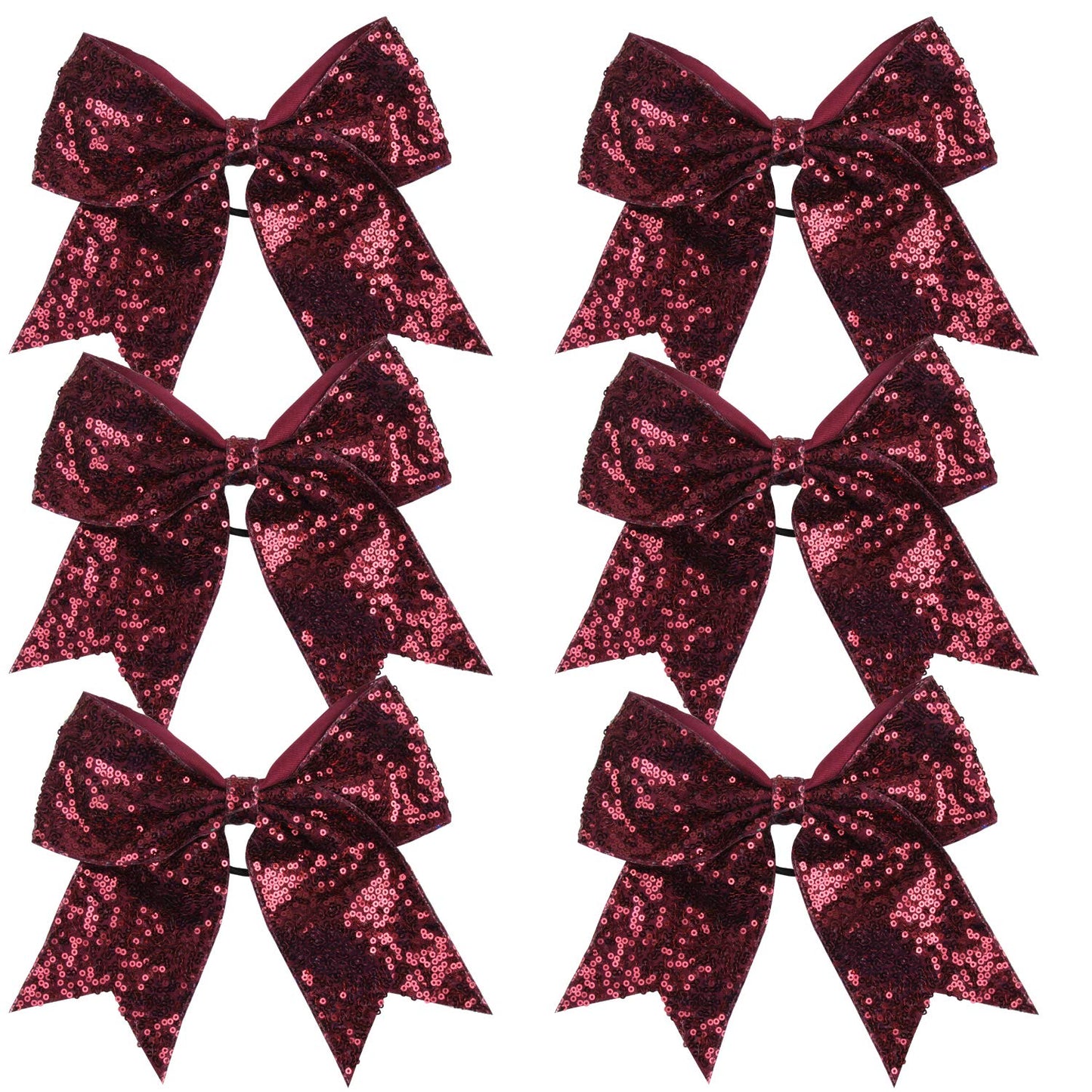 Metallic Sequin and Holographic 8 Inch Cheer Bow Cheerleader Cheerleading Jumbo Cheer Bow Hair Tie(Maroon Sequin)