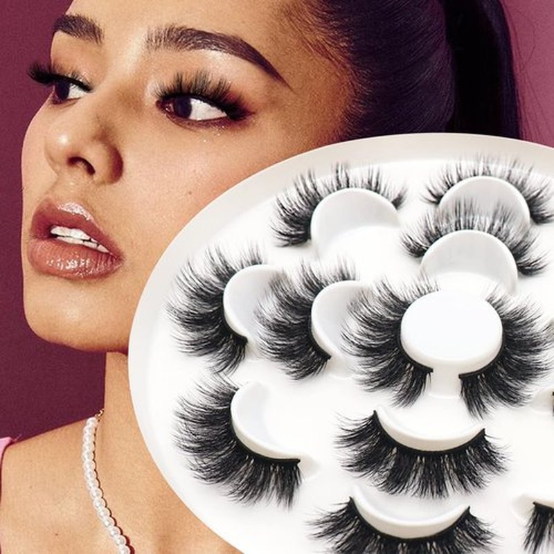 Veleasha Lashes 5D Faux Mink Lashes False Eyelashes Dramatic Eye Lashes Wispy Fluffy Fake Lashes Luxurious Volume Fake Eyelashes 7 Pairs Pack (610)