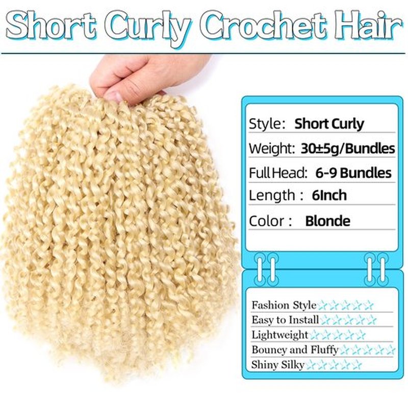 8 Inch Short Passion Twist Hair 6 Bundles Kinky Curly Crochet Hair for Black Women Curly Braiding Hair Crochet Braids Hair (6Bundles8 Inch, Blonde)