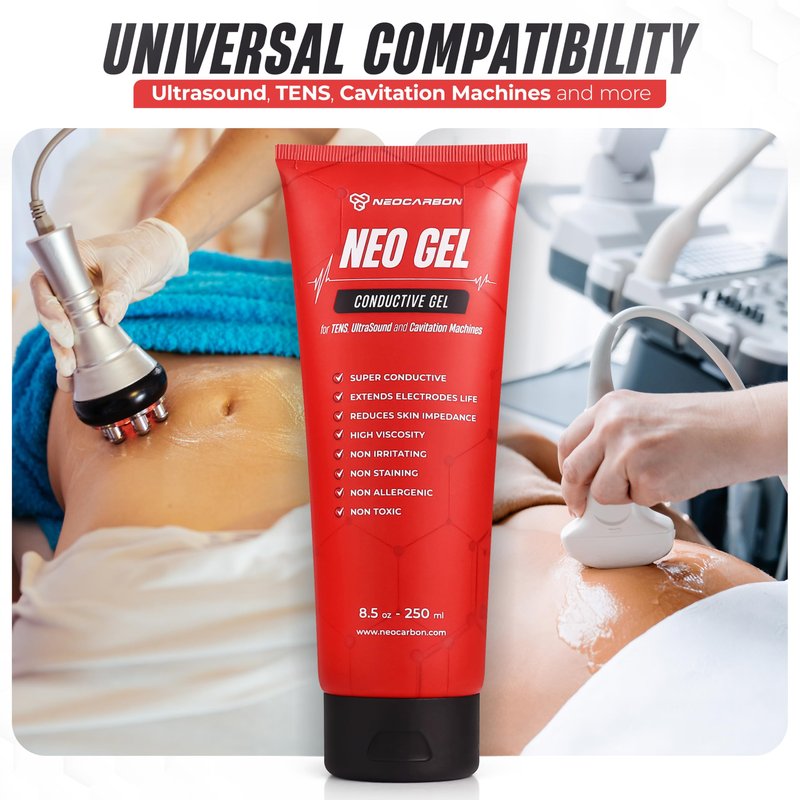 NEOCARBON Electrode Conductive Gel for TENS Unit, Doppler Ultrasound Device, Cavitation microcurrent Machine and Replacement Pads, Clear 2 Pack, 250 ml