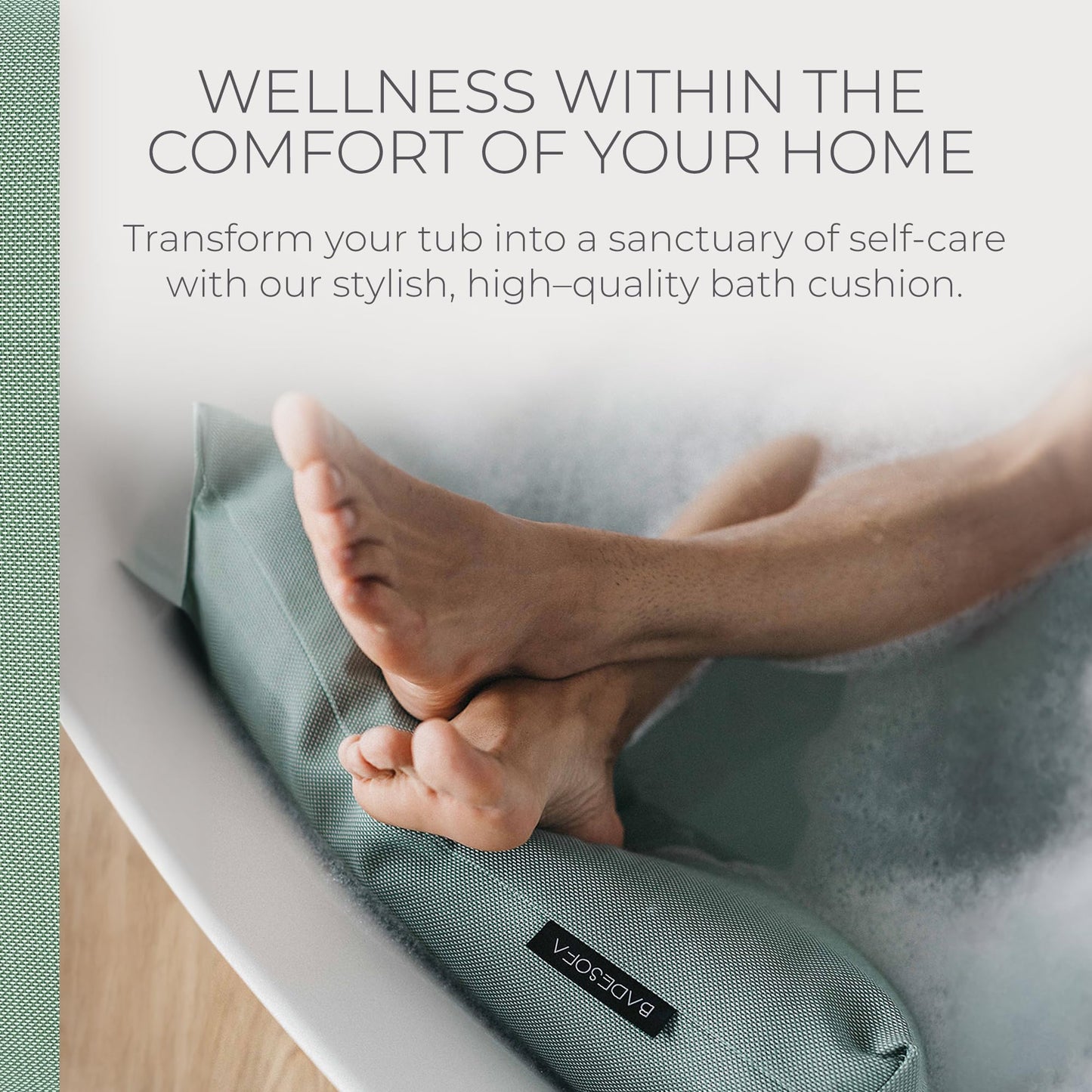 BADESOFA® Luxury Bath Tub Pillow for Feet | Premium-Quality Materials | Comfortable & Quick-Drying | Washable Bath Cushion in Green | Home Spa Accessories | Universal Fit for Any Bathtub