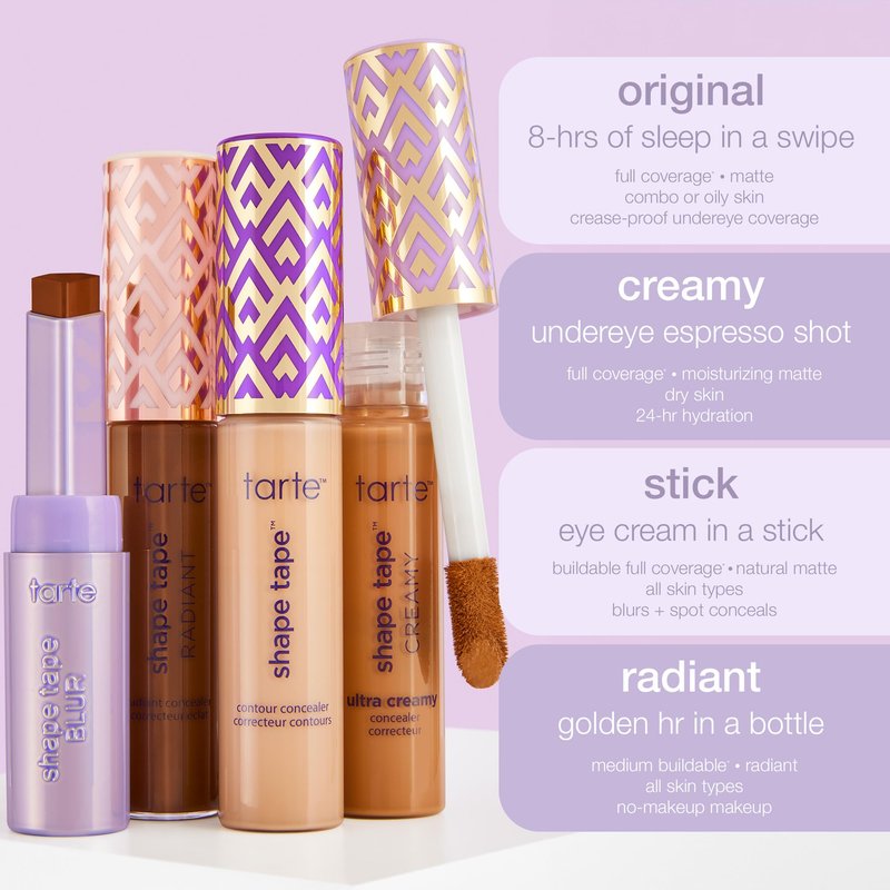 tarte shape tape concealer – Full-Coverage Creaseless Soft Matte Finish, Brightening Under-Eye & Face Makeup, 16hr Longwear, Vegan & Cruelty-Free, travel size, 20S light sand