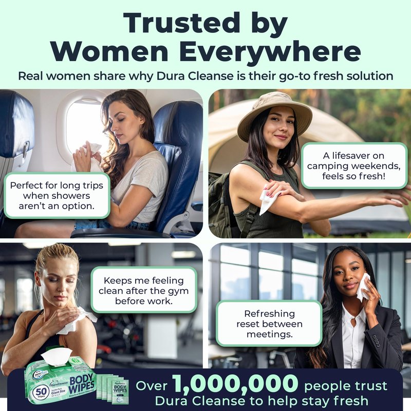 Body Wipes for Women, Extra Moist No Rinse Bathing Wipes - 50 XL Shower Cloths + 4 Travel Bath Sheets -10"x11.5" After Gym & Post Workout Deodorant, Disposable Washcloths, Womens Hygiene Essentials