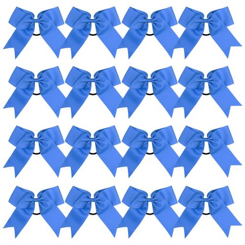 Cheer Bows 6 Inch Ponytail Holder Hair Tie 16 Pcs Hair Bow Cheerleader Bows Hair Tie (Columbia Blue)