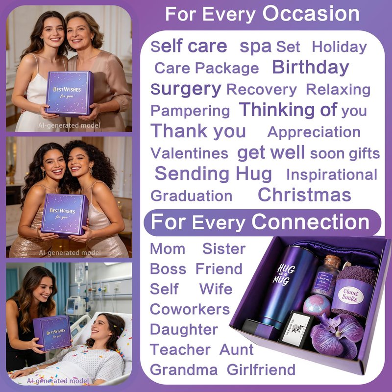 Gift Baskets for Women, Birthday Gifts for Women,Self Care,Lavender Spa Gift Set,Care Package,Get Well ,Spa Gifts Ideas for women, Friend,sister,Mom,Purple (10, classic, Aurora Dark Purple)