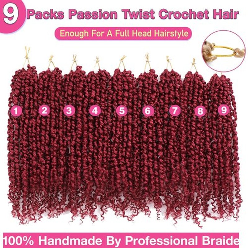 9 Packs Passion Twist Crochet Hair 10 Inch Pre-twisted Passion Twist Hair Pre Looped Crochet Passion Twist Hair Bohemian Short Passion Twist Crochet Braids Hair for Women Girls and Kids (10Inch,BUG)