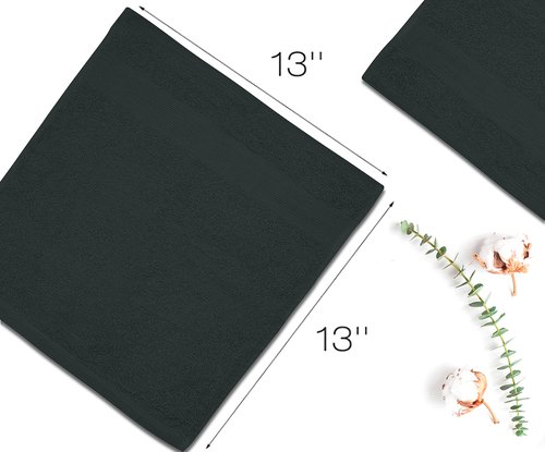 Premium Wash Cloths Pack of 12 (13" x 13" Inches)- 100% Combed Ring Spun Cotton WashCloth - Luxury Washcloths – Ultra Soft Face Towels - Highly Absorbent Wash Cloth for Face (Black)
