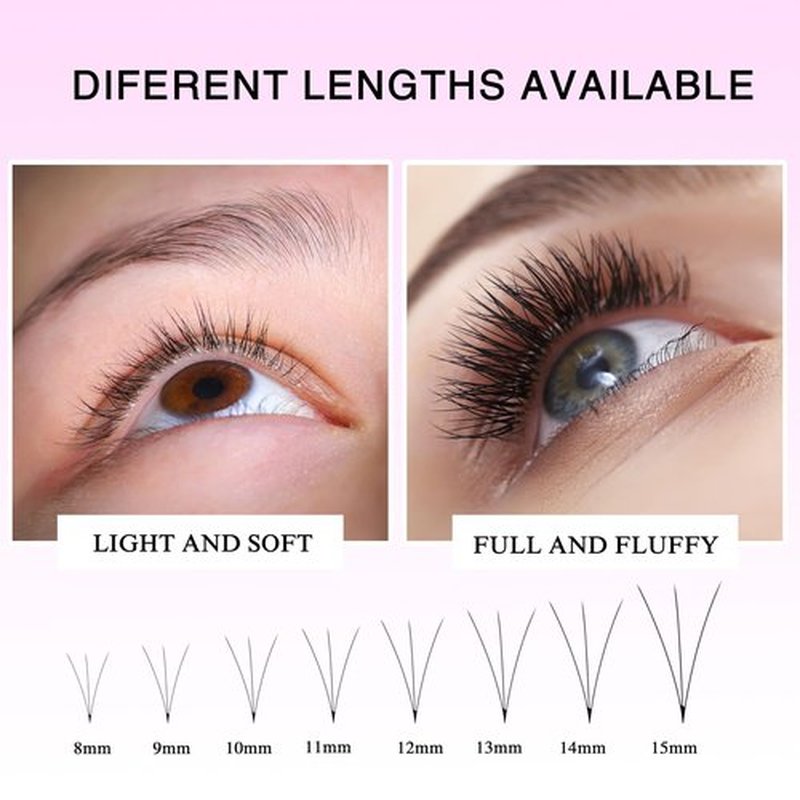 LaDulcie Loose Fans Handmade. 1000pcs/box. Volume Eyelashes | C CC D DD L M Curl | Thickness 0.07~0.03 mm | 9-15mm Length | Long Lasting | Easy Application (8D-0.05- C - 14mm)