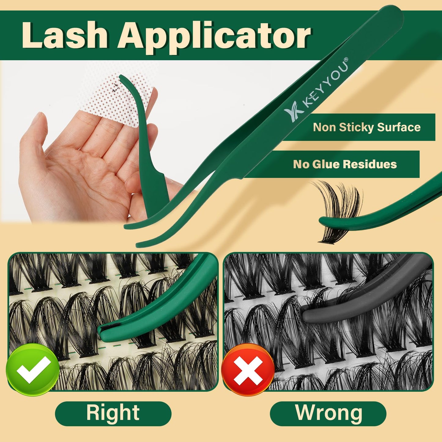 KEYYOU DIY Lash Extension Kit 300pcs 80D D Curl Soft Lash Clusters Easy to Apply with Lash Bond and Seal Applicator and Remover Eyelash Extension Kit at Home(RMkit-80D-D-9-18mix)