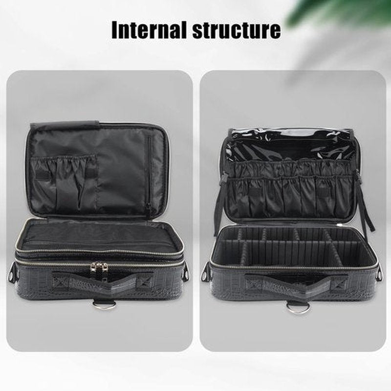 JOURMON Makeup Case 3 Layers Travel Makeup Train Case Crocodile Makeup Bag Organizer Portable Artist Storage Bag with Adjustable Dividers and Shoulder Strap