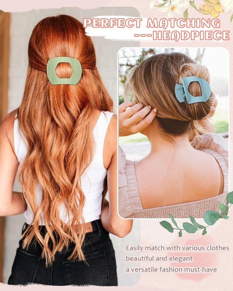 6 PCS Flat Hair Clips for Women Medium Non-slip Flat Claw Clip Strong Grip Hair Claw Clips Hair Barrettes for Thin Hair (Red Bean Paste+Pink+Green+Yellow+Blue+Off-White)