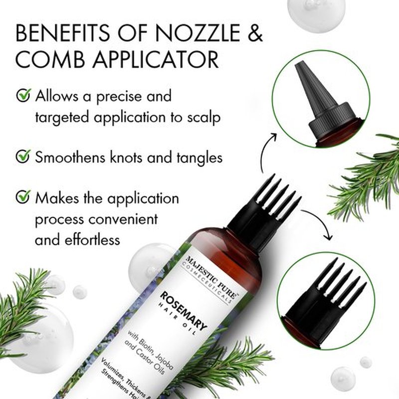 Majestic Pure 100% Pure Rosemary Oil with Vitamin E for Hair Care, Strengthening, Nourishing, and Volumizing Formula with Vitamin E & Argan Oil - Non GMO Verified, 6.7 Fl Oz (Pack of 2)