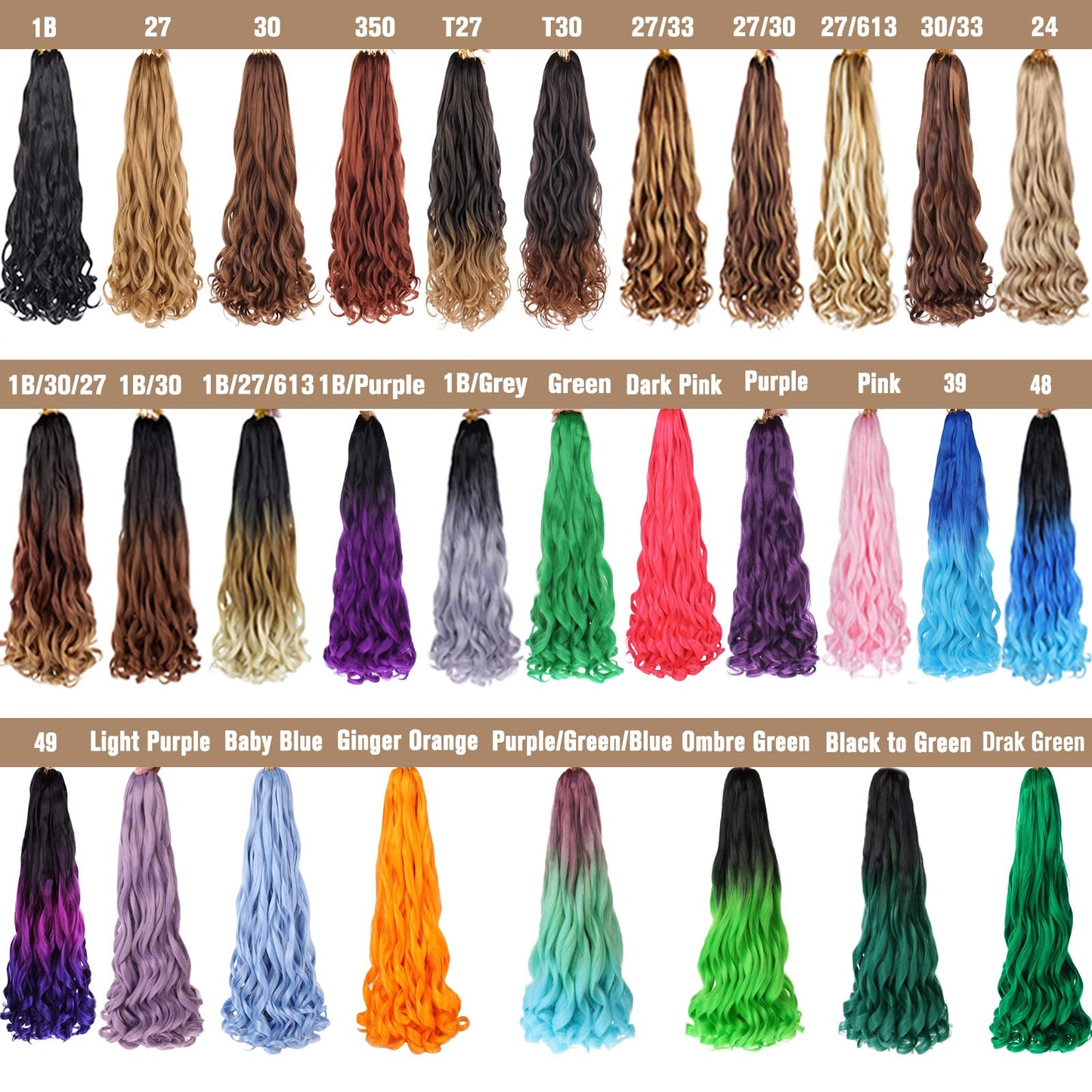 COOKOO 22 Inch 9 PCS French Curly Braiding Hair 75g/pack Ombre 3 Tones Synthetic Bouncy Braiding Hair for Goddess Box Braid Crochet Hair Soft French Curly Crochet Hair Extensions C16#